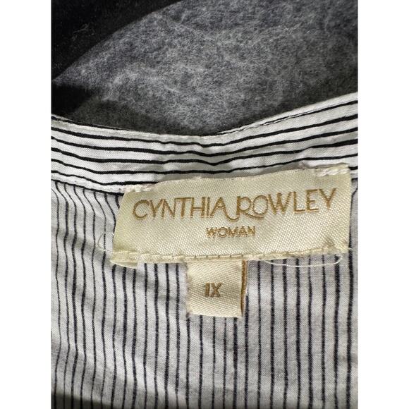 Cynthia Rowley Blouse Women 1X Black Striped Long Sleeve Button Front Relax‎ - Picture 2 of 7